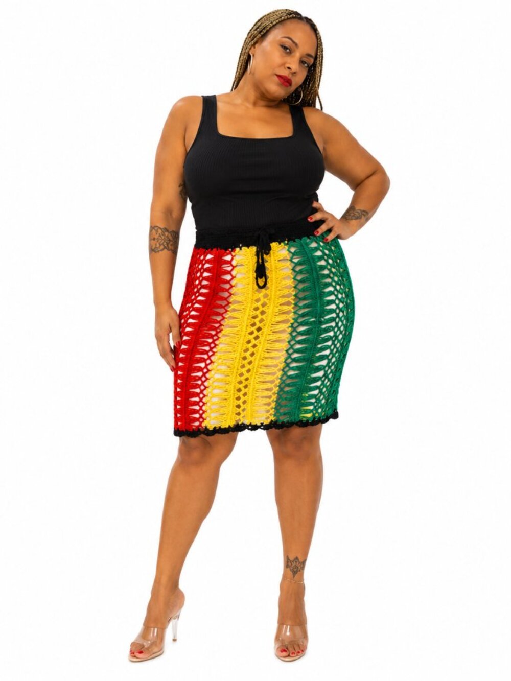 Women’s Crochet Knit Rasta Skirt One Size Fit All Beach Cover Up Boho Midi Skirt
